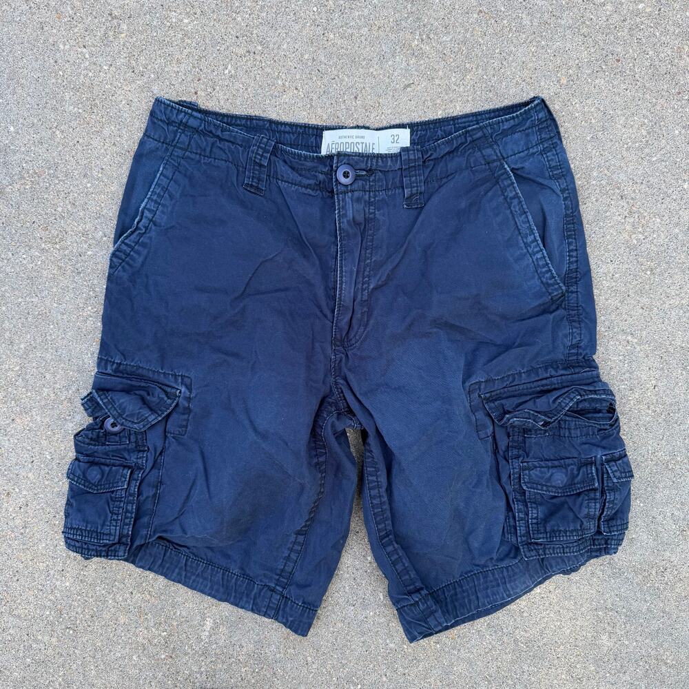 Y2K Aeropostale Navy Blue Cargo Shorts Paratrooper Mens Size 32 100% Cotton